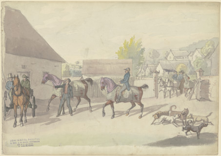 Manor house with horses and vehicles, 19th century. Creator: Johann Erdmann Gottlieb Prestel.