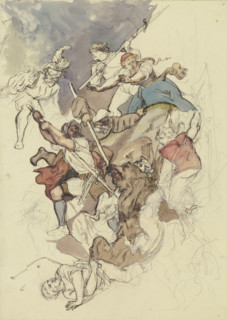 Bear hunt, mid-19th century. Creator: Rudolf Friedrich August Henneberg.