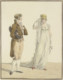 A gentleman and a lady (fashion illustration), 1804. Creator: Jan Antony Langendijk.