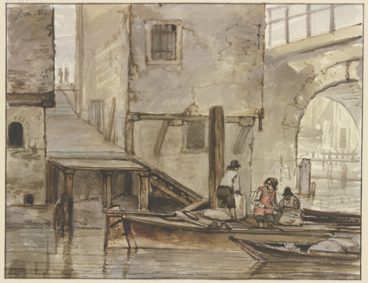 Canal with two rowing boats, late 18th century. Creator: Jacob van Strij.