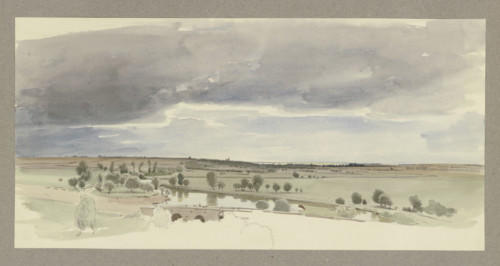 Landscape with a body of water and a stone dam, 1849. Creator: Carl Theodor Reiffenstein.