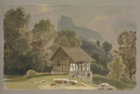 Hut in an alpine landscape, c1849. Creator: Carl Theodor Reiffenstein.