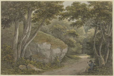 Path in a park, a boulder on the left, c1785-1789. Creator: Georg Melchior Kraus.