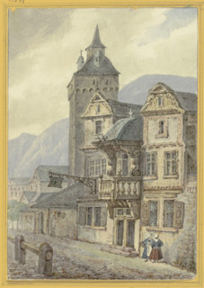 Old houses and a tower, c1840s. Creator: Hector von Gunderrode.