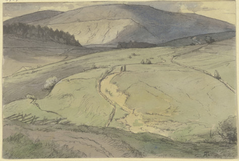 Black Forest landscape, view over rolling meadows to higher mountains, c1860-1900. Creator: Hans Thoma.