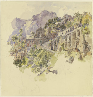 Mountain monastery with large terraces and staircases, c1841-1847. Creator: Johann Nepomuk Rauch.