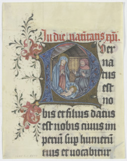 Initial P: Birth of Christ (text fragment on verso), 15th century. Creator: German, 15th century;.