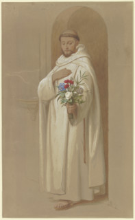 Carthusian monk with a bouquet of symbolic flowers, 1851. Creator: Eduard von Steinle.