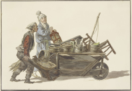 A grocer with his servant and wheelbarrow, before 1817. Creator: C. H. Meyer.