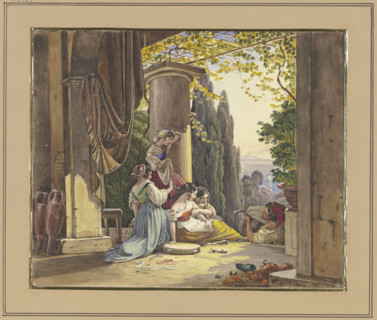 Italian terrace with girls and lute player, c1830-1870. Creator: Friedrich Nerly.