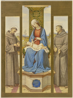 Madonna enthroned, beside her Saints Francis and Anthony, as a triptych, 1861. Creator: Eduard von Steinle.