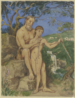 Old and young faun, 1887. Creator: Hans Thoma.