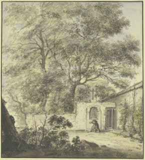 Monastery courtyard with a praying monk, c1630-1686. Creator: Pieter Moninckx.