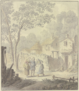 Argument scene with a country lady on the village street, c1740-1800. Creator: Johann Georg Wille.
