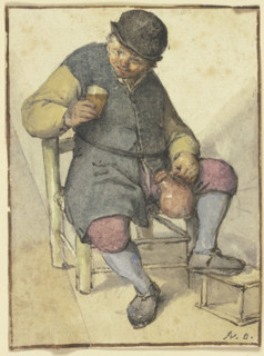 Seated farmer from the front, with jug and glass, after 1670. Creator: Adriaen van Ostade.