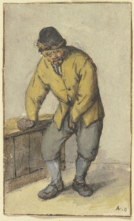 Standing farmer from the front, unbuttoning his trousers, after 1670. Creator: Adriaen van Ostade.