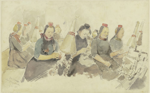 Spinning room in Schwalm, 1895. Creator: Jacob Happ.