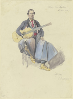Spaniard with guitar, 1850. Creator: Fritz Bamberger.