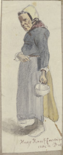 Old woman with basket, 1860. Creator: Hugo Kauffmann.