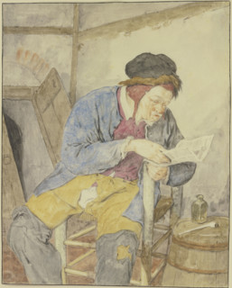 Man reading a newspaper, 1688.  Creator: Cornelis Dusart.