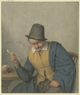A pensive farmer sitting at a table, holding a pipe in his hand, late 18th century?. Creator: Benjamin Wolf.