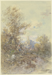 Landscape with a peasant woman, child, and the Eppstein ruins, 1892. Creator: Anton Burger.