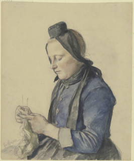 Girls from the Schwalm region knitting, 19th century. Creator: Jacob Happ.