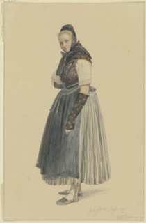 Standing peasant woman facing left, 1837. Creator: Jakob Dielmann.