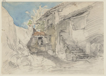 Farm next to a farmhouse with stairs, c1840-1890. Creator: Anton Burger.