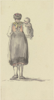 Standing young peasant woman, with a child in her arms, seen from behind, c1771-1772. Creator: Georg Melchior Kraus.