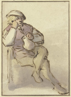 Farmer sitting diagonally to the right, with a jug in his right hand, c1643. Creator: Adriaen van Ostade.