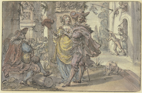 Elegant couple with a lute-player, 1642.   Creator: Mathias Strasser.