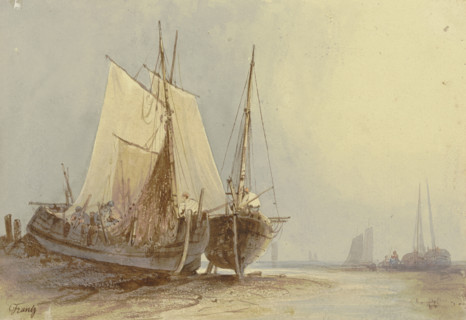 Fishing boats in the evening, 19th century. Creator: Frantz.