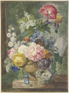 Bouquet in a vase, with a bird's nest. Creator: Georgius Jacobus Johannes van Os.