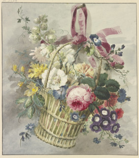 Bouquet in a hanging basket, 18th century. Creator: J. H. van Loon.