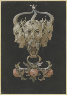 Three sayrtyr masks, 1887. Creator: Hans Thoma.