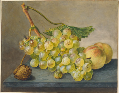 Still Life with Bunch of Grapes, Walnut and Peaches,  c1765-1800. Creator: Wybrand Hendriks.