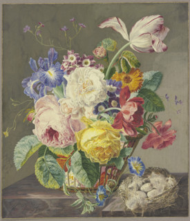 Still life of flowers with birds' eggs, 1733. Creator: Jan van Huysum.
