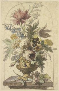 Bouquet of flowers in a vase, with a carnation in the foreground. Creator: Jan van Huysum.