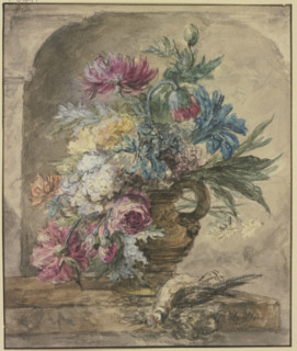 Bouquet of flowers, with a dead bird, early-mid 18th century. Creator: Jan van Huysum.