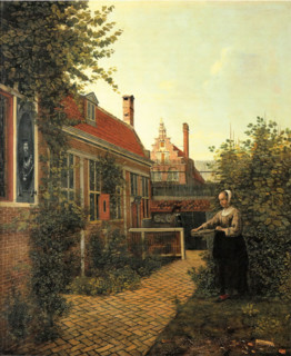 A Woman with a Basket of Beans in a Garden, 1651. Creator: Pieter de Hooch.