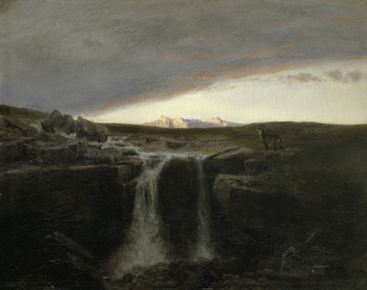 Mountain Landscape with Waterfall, 1849. Creator: Arnold Bocklin.