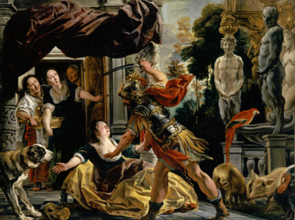 Odysseus threatens Circe, 1635. Creator: Jacob Jordaens I.
