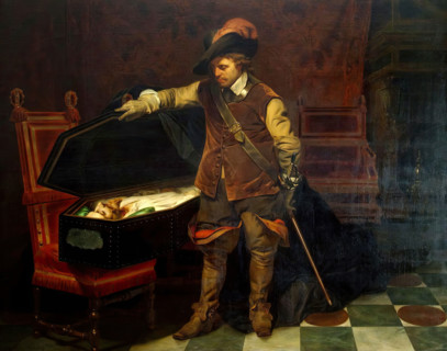 Cromwell Opening the Coffin of Charles I, 1831. Creator: Paul Delaroche.