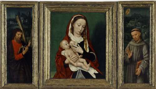 Triptych of Mary and child with St Andrew and St Francis, 1521. Creator: Ambrosius Benson.