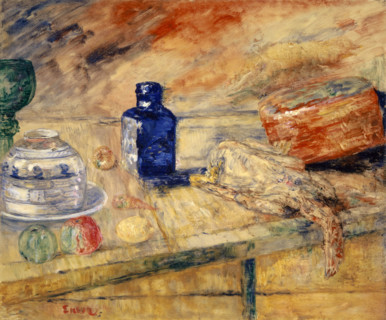 Blue Flask and Chicken, 1925. Creator: James Ensor.