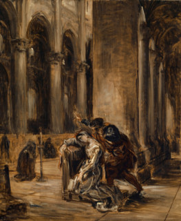 Marguerite at the church (Goethe's Faust, Part 1, scene in the cathedral), after 1850. Creator: Eugene Delacroix.