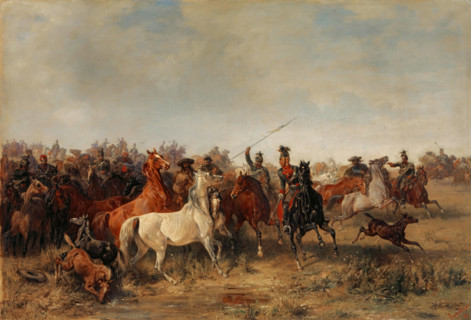 Ulans rob Honved-Hussars a Herd of Horses, 1864. Creator: Franz Adam.