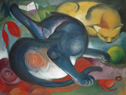 Two Cats, Blue and Yellow, 1912. Creator: Franz Marc.