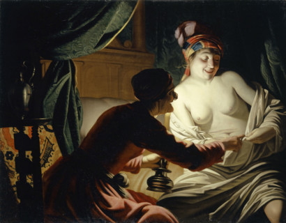 Flea Hunting in the Candlelight, 1650. Creator: Gerrit van Honthorst.